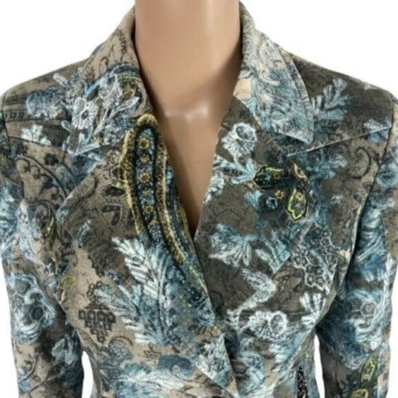 Javier Simorra Barcelona floral paisley blazer jacket lined shoulder pads size 4 - Picture 3 of 12